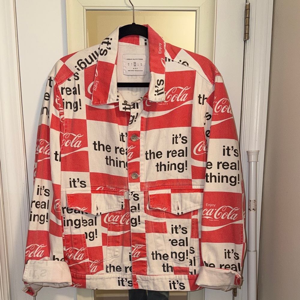 Urban Outfitters Red and White Graphic Shirt Jacket
